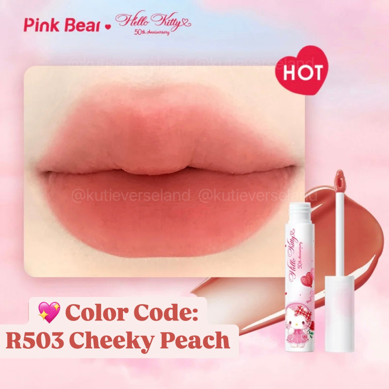 [Limited Edition] Cute Cartoon Coquette Pink Bear x Kitty Lip Tint Collections