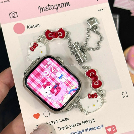 Cute Cartoon Red Bow Ribbon Cat KTY Charm Apple Watch Strap Collection