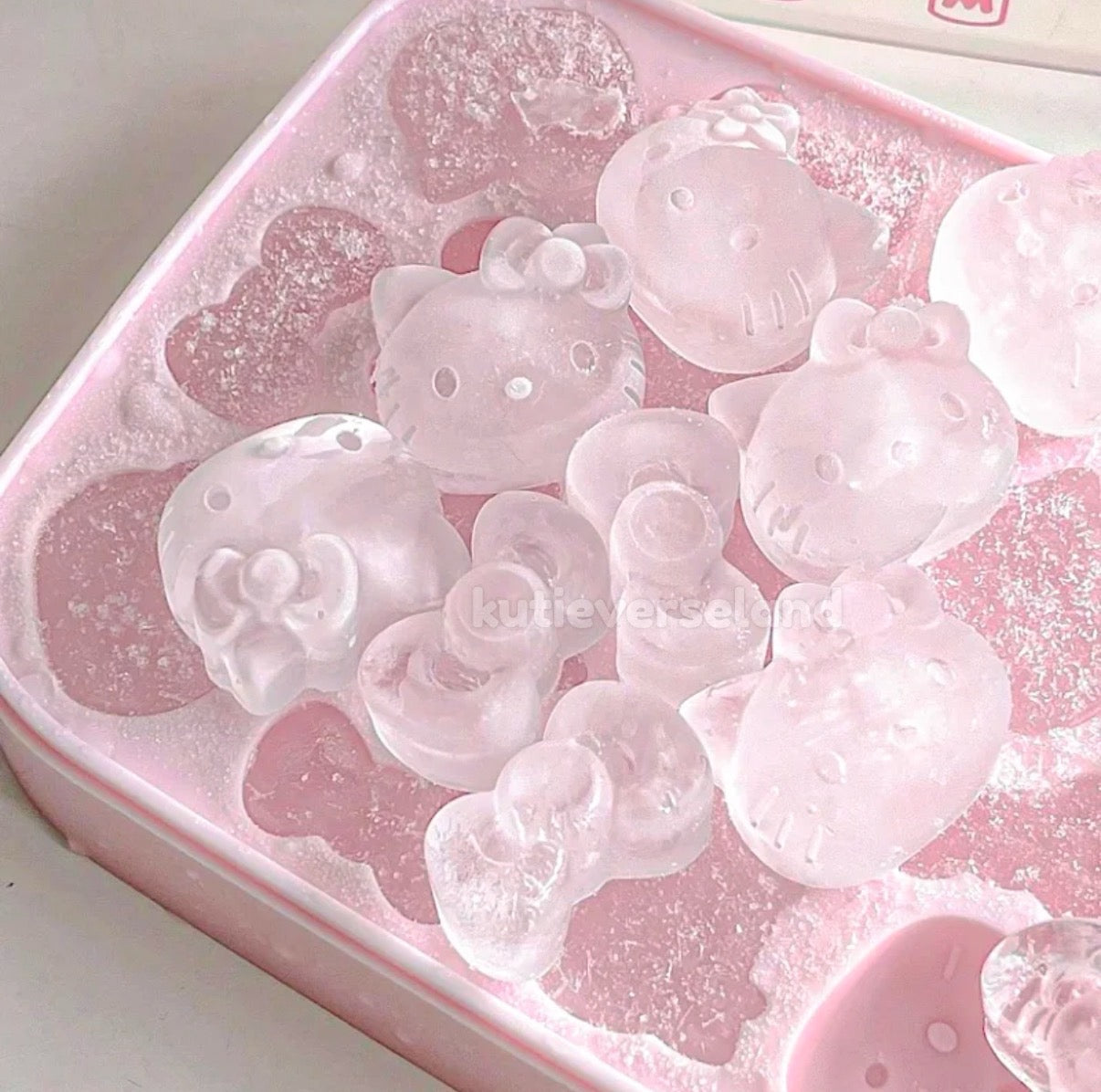 Bandeja para cubitos de hielo casera con tapa y diseño de gato rosa de dibujos animados