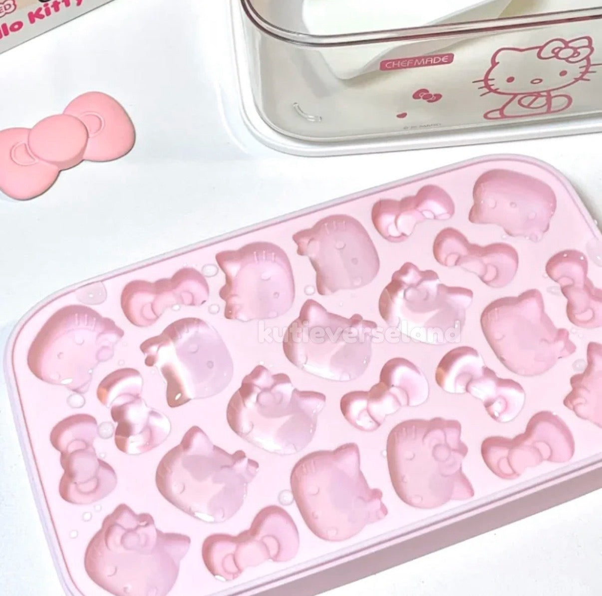 Bandeja para cubitos de hielo casera con tapa y diseño de gato rosa de dibujos animados