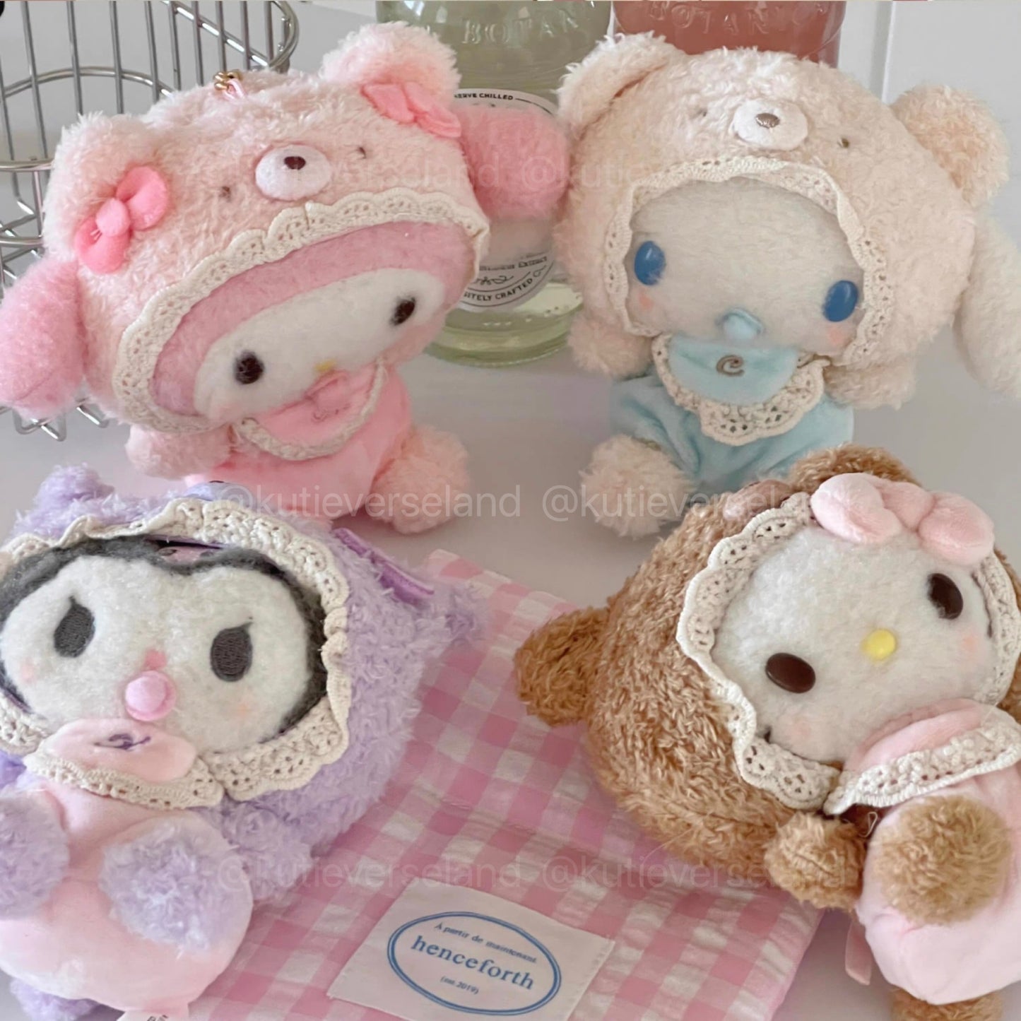 Cute Cartoon Coquette Baby Cat KTY Rabbit Puppy Bear KURO CINNA MELO Outfit Fluffy Handmade Keychain