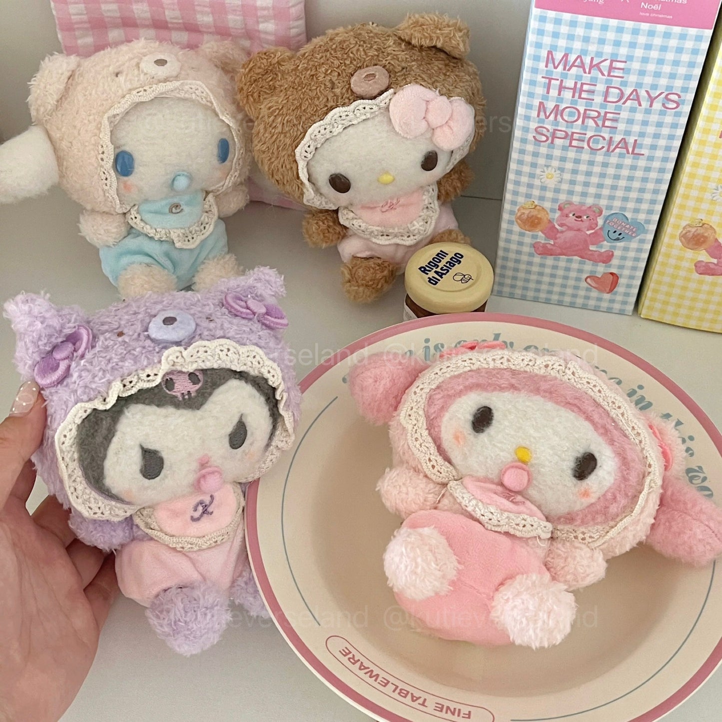 Cute Cartoon Coquette Baby Cat KTY Rabbit Puppy Bear KURO CINNA MELO Outfit Fluffy Handmade Keychain