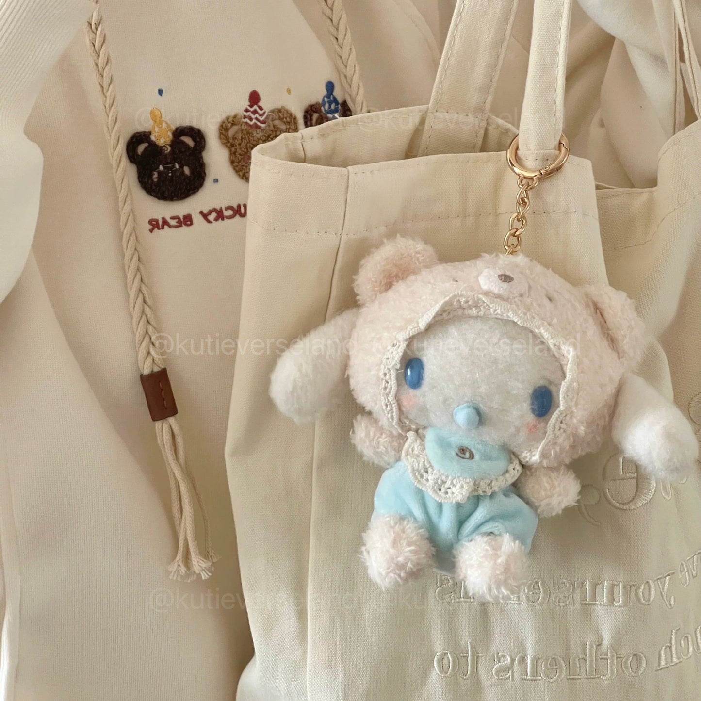 Cute Cartoon Coquette Baby Cat KTY Rabbit Puppy Bear KURO CINNA MELO Outfit Fluffy Handmade Keychain