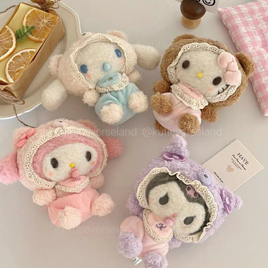 Cute Cartoon Coquette Baby Cat KTY Rabbit Puppy Bear KURO CINNA MELO Outfit Fluffy Handmade Keychain