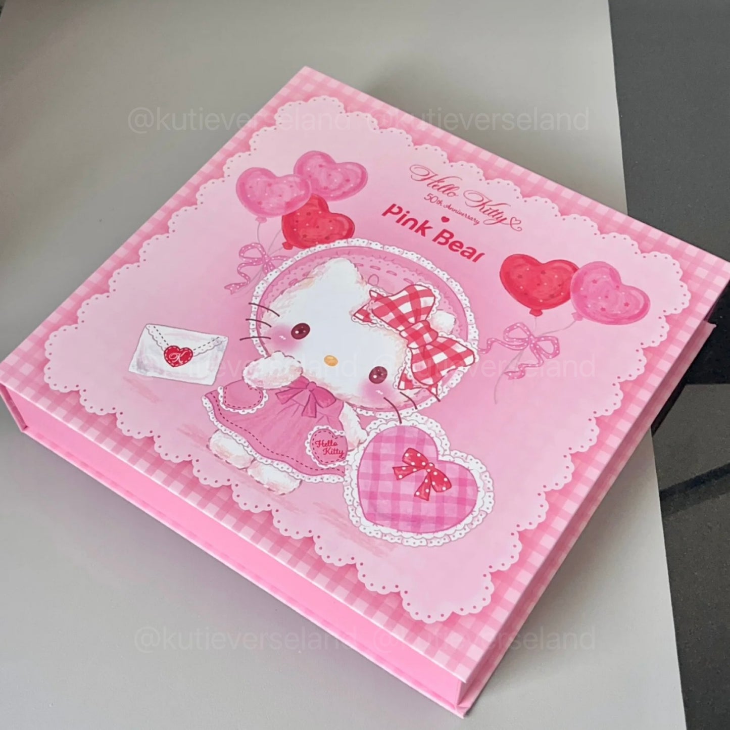 [Edición limitada] Lindo juego de regalo de espejo de mano con forma de corazón con paleta de labios de oso rosa y gatito de dibujos animados