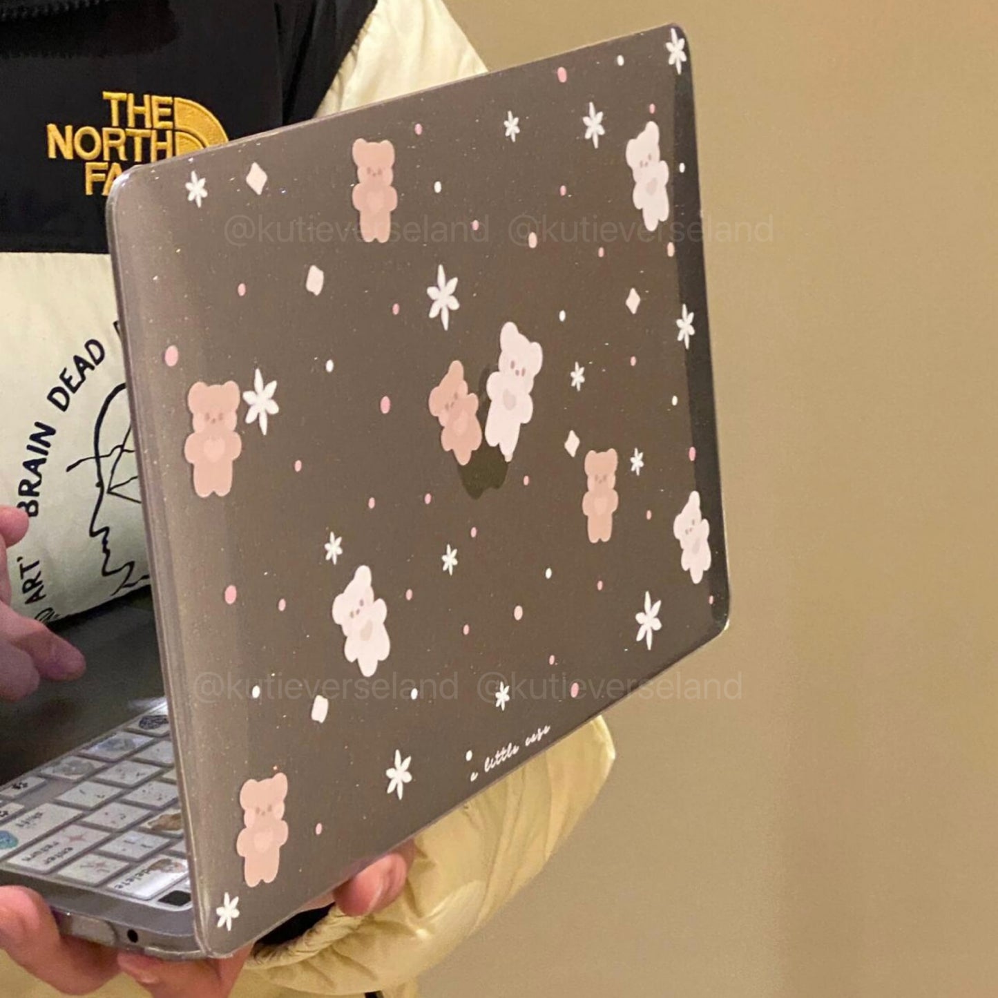 Cute Cartoon Teddy Bear Snowflakes Dots Glitter MacBook Clear Case