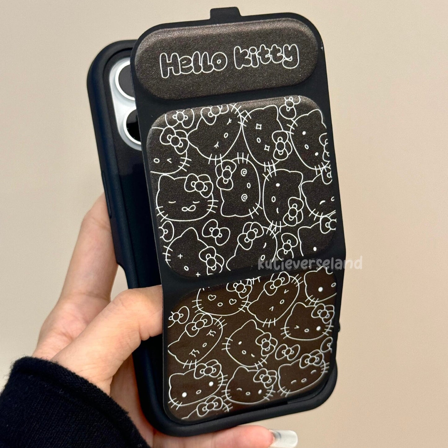 Étui à rabat KTY pour iPhone avec motif de chat noir mignon