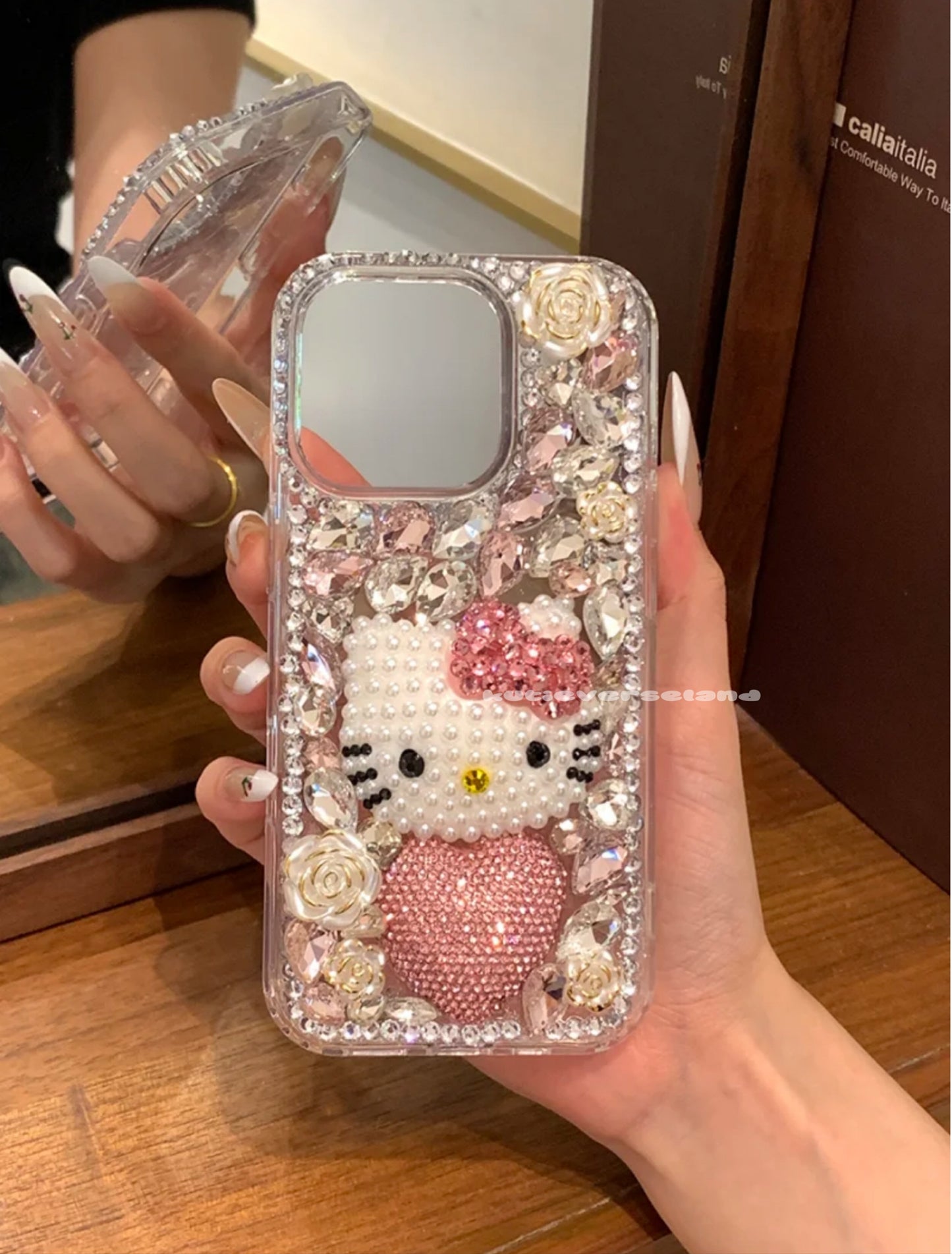 Cute Cartoon Cat KTY Handmade Glitter Diamonds Junk iPhone Case