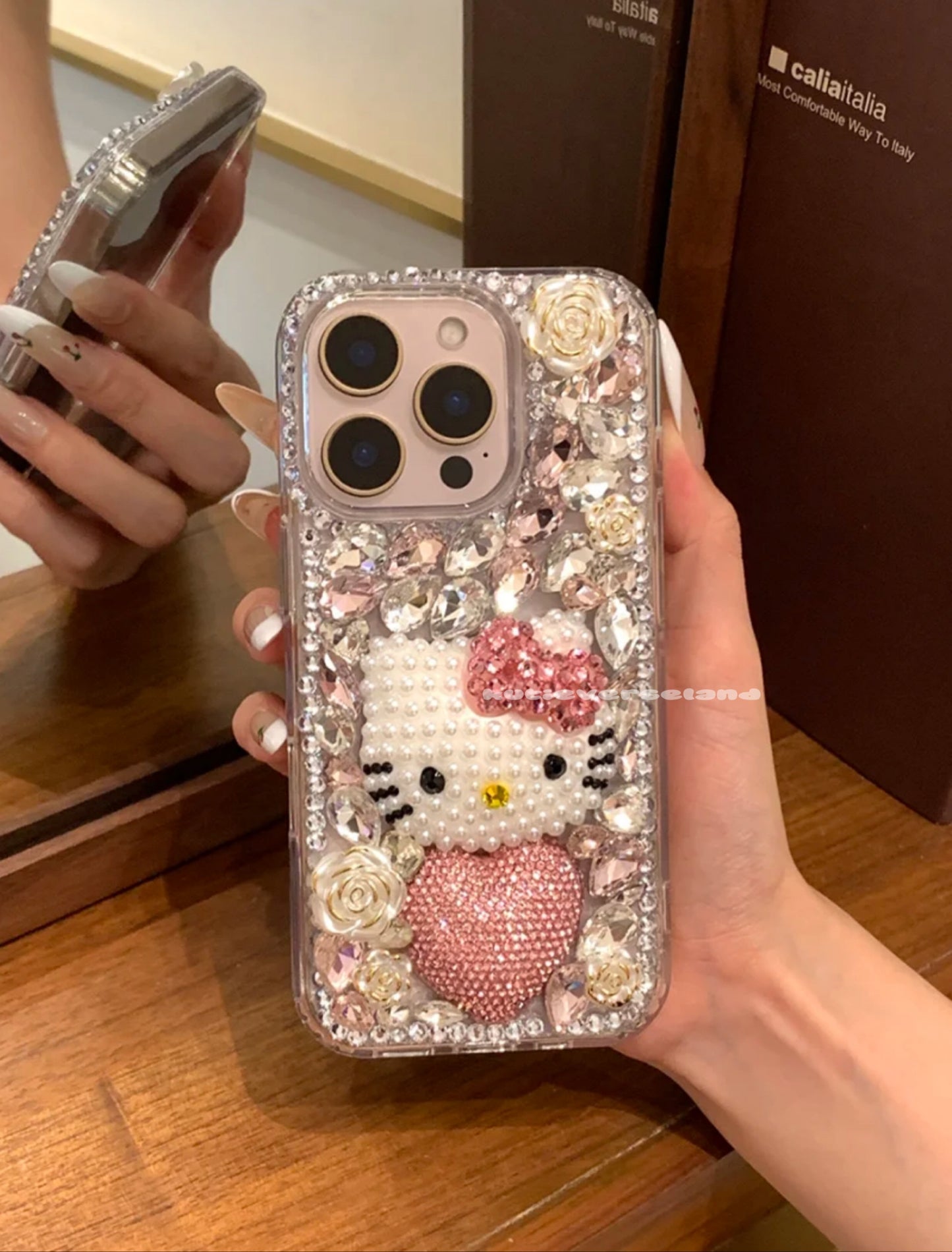 Cute Cartoon Cat KTY Handmade Glitter Diamonds Junk iPhone Case