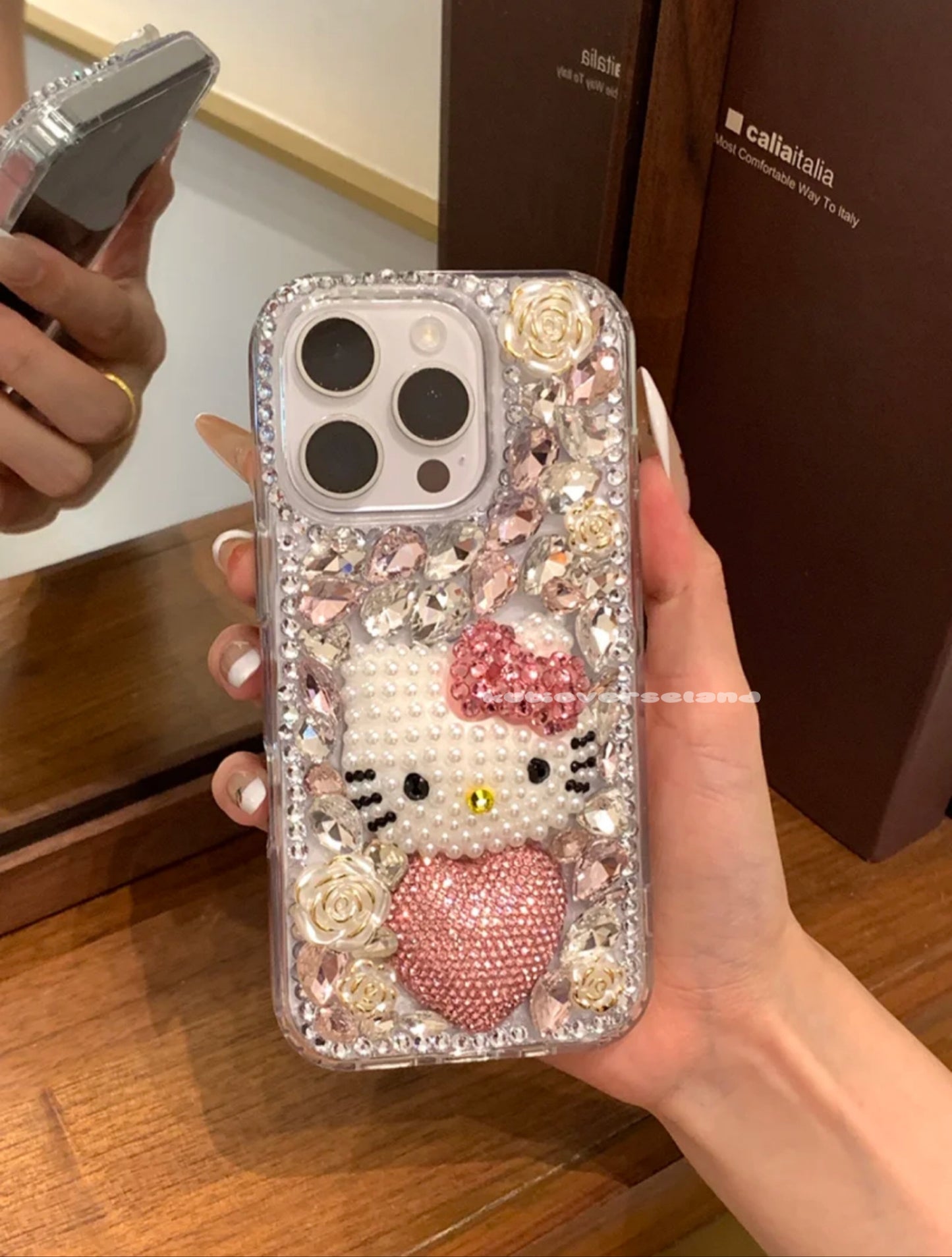 Cute Cartoon Cat KTY Handmade Glitter Diamonds Junk iPhone Case