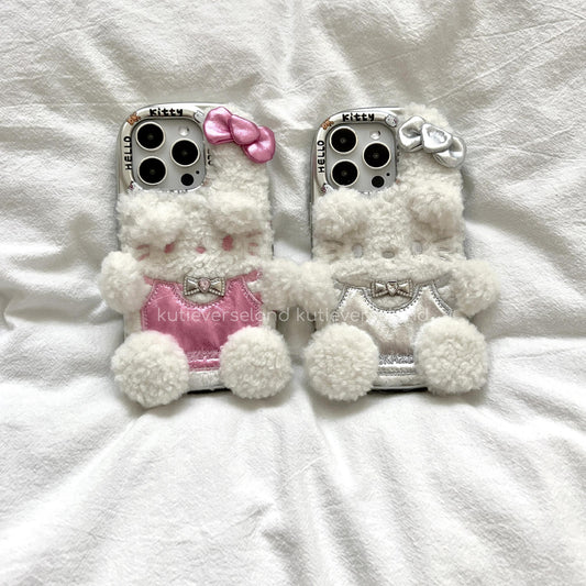 Collection de coques pour iPhone KTY Fluffy avec chat rose argenté et dessin animé mignon