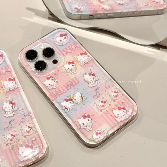 Cute Cartoon Angel Cat KTY Bow Ribbons Cherry iPhone Case