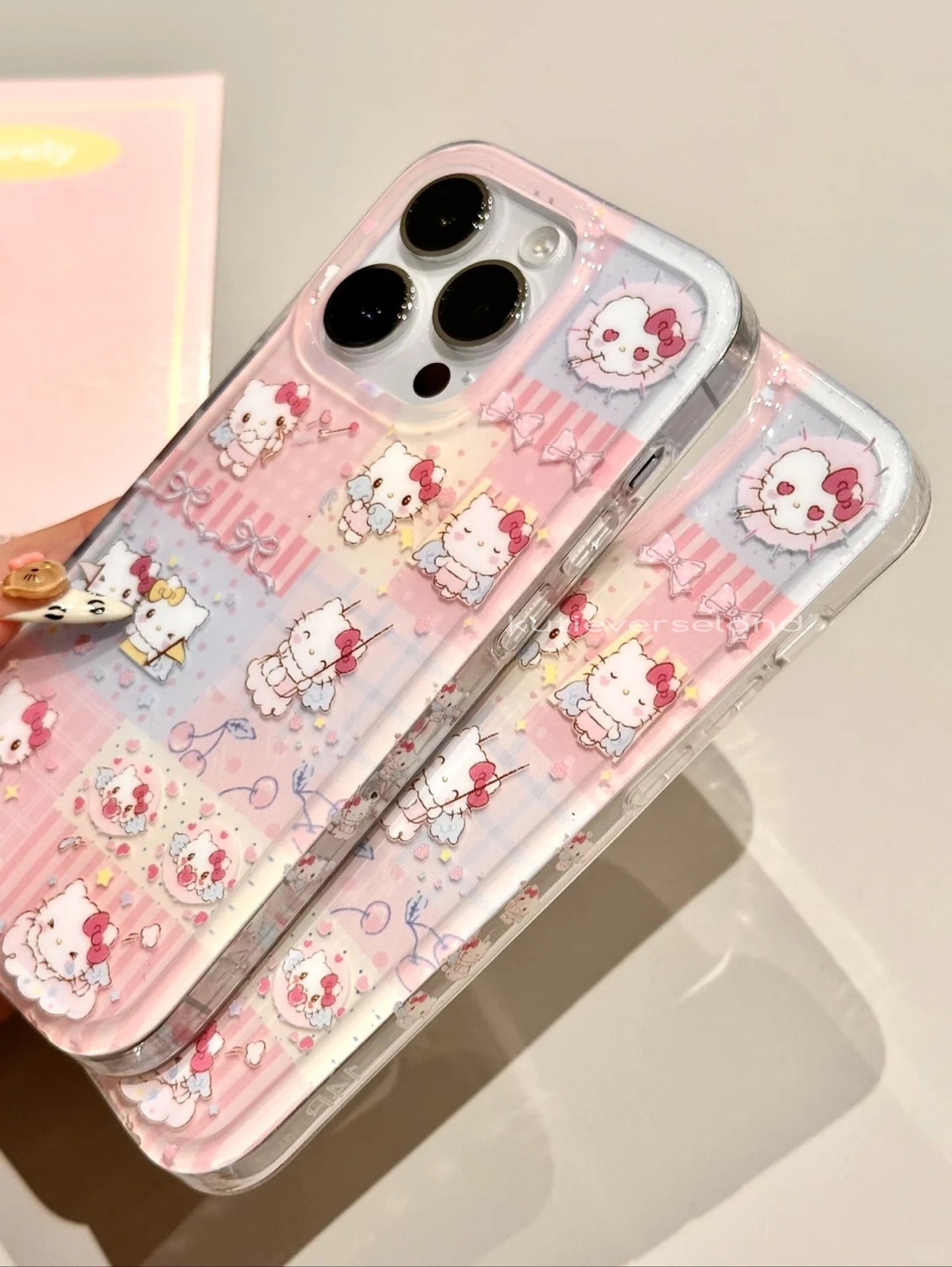 Cute Cartoon Angel Cat KTY Bow Ribbons Cherry iPhone Case