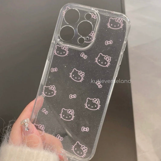 Coque iPhone élégante à paillettes KTY avec motif chat rose mignon