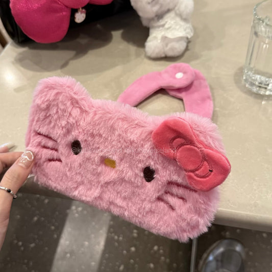 [Seasonal Favorites] Cute Cartoon Cat KTY Pink Bow Ribbons Flip Cover Button-Up Ears Hand-carry Strap Fluffy iPhone Case