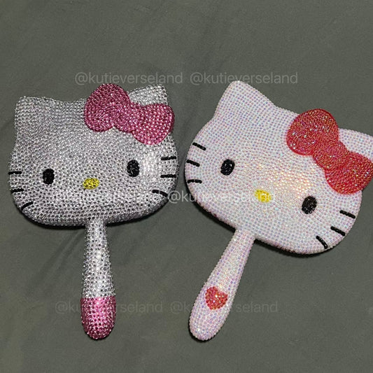 Cute Cartoon Cat KTY Home Hand-held Mirror with Decorative Diamonds DIY Craft Kit or Handmade Ready-Made Mirror