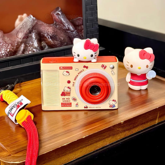 Cute Cartoon Yellow Red Color Block Cat KTY Kids Old School Home Vintage Look Retro CCD Camera with Mini Games and LED Beauty Light