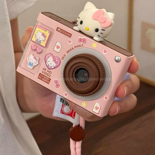 Cute Cartoon Pink Brown Color Block Cat KTY Kids Old School Home Vintage Look Retro CCD Camera with Mini Games and LED Beauty Light