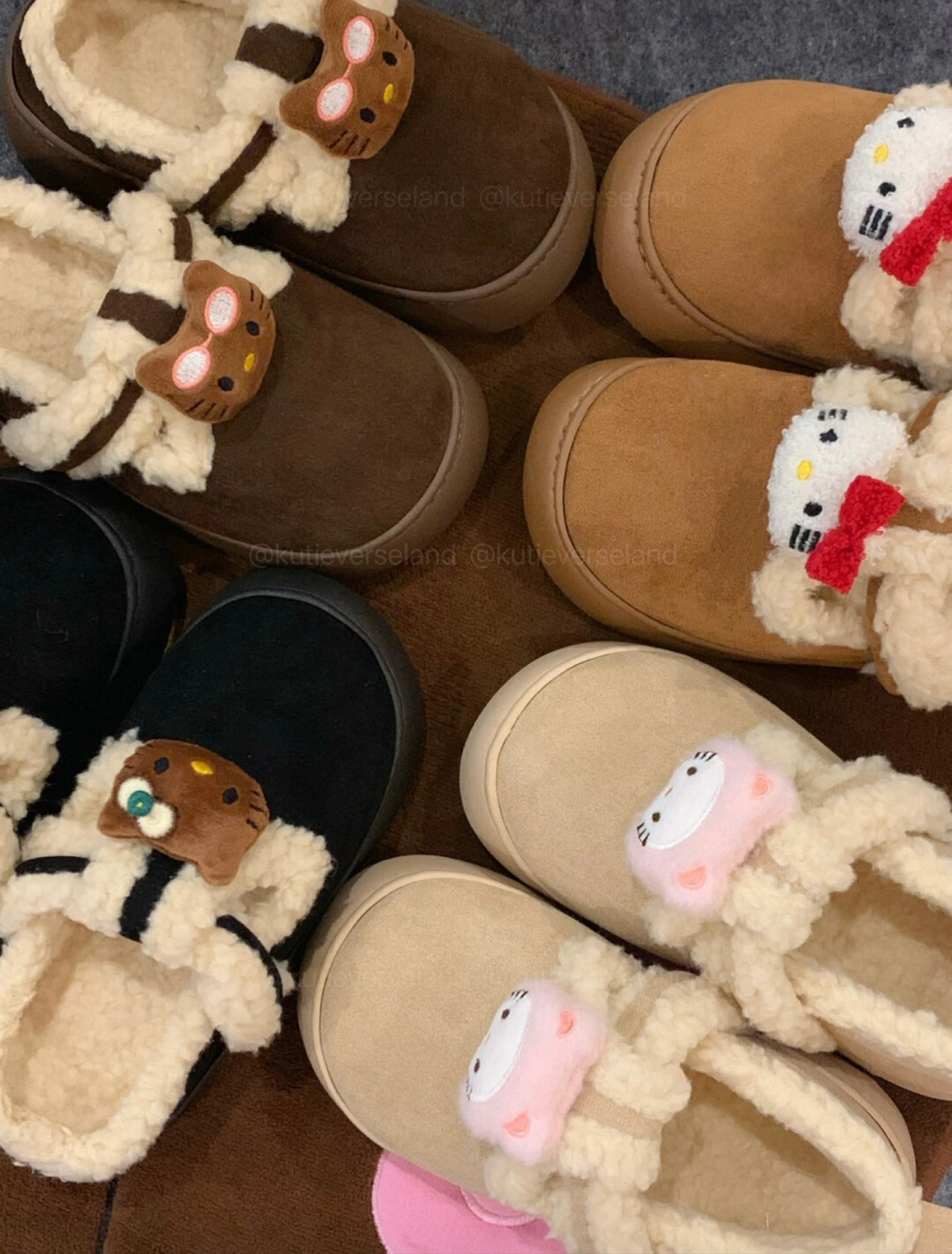 [Seasonal Favorites] Cute Cartoon Cat KTY Fluffy Cozy Comfort Platform Mule Slippers Thick-Soled Outdoor Cotton Loafers