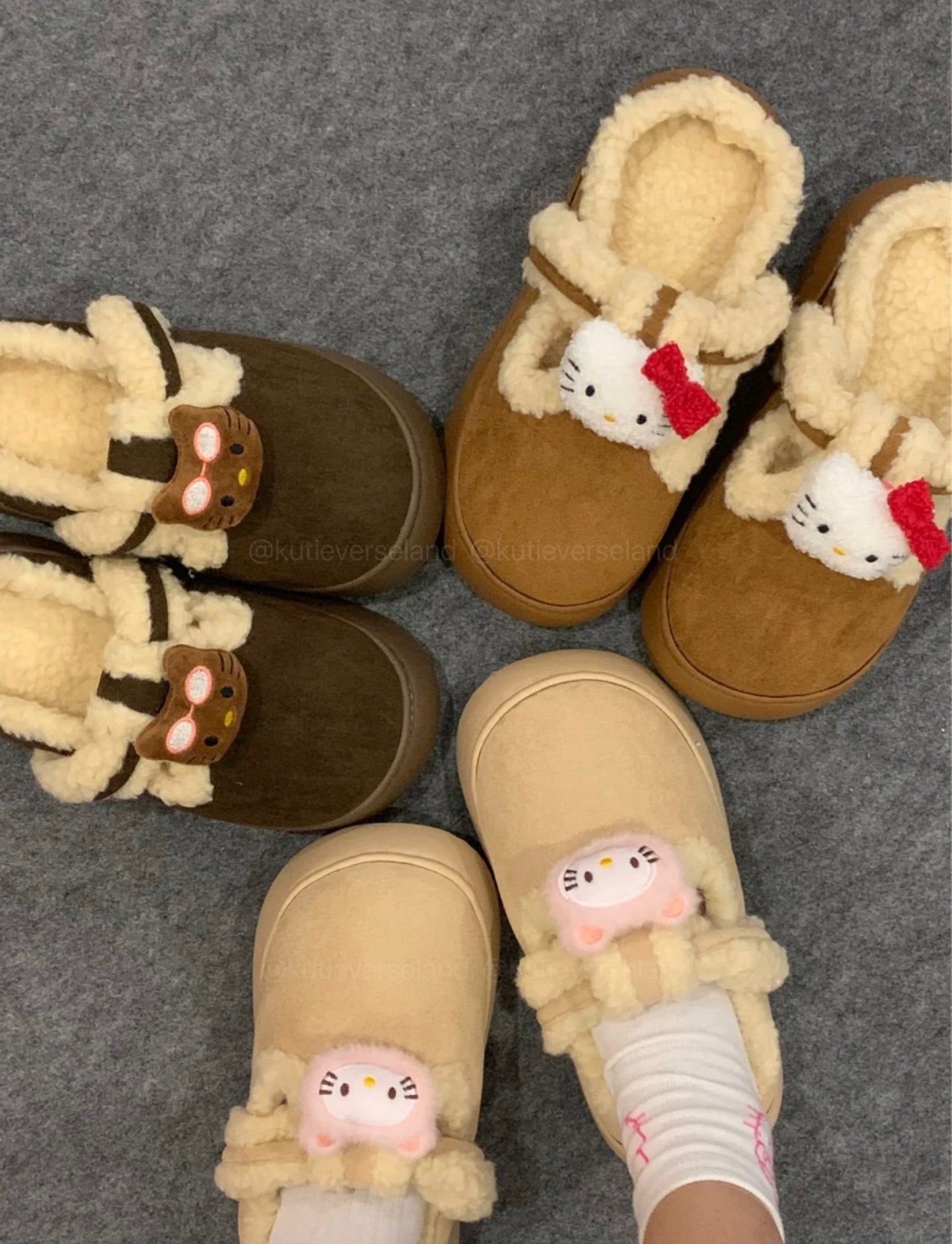 [Seasonal Favorites] Cute Cartoon Cat KTY Fluffy Cozy Comfort Platform Mule Slippers Thick-Soled Outdoor Cotton Loafers