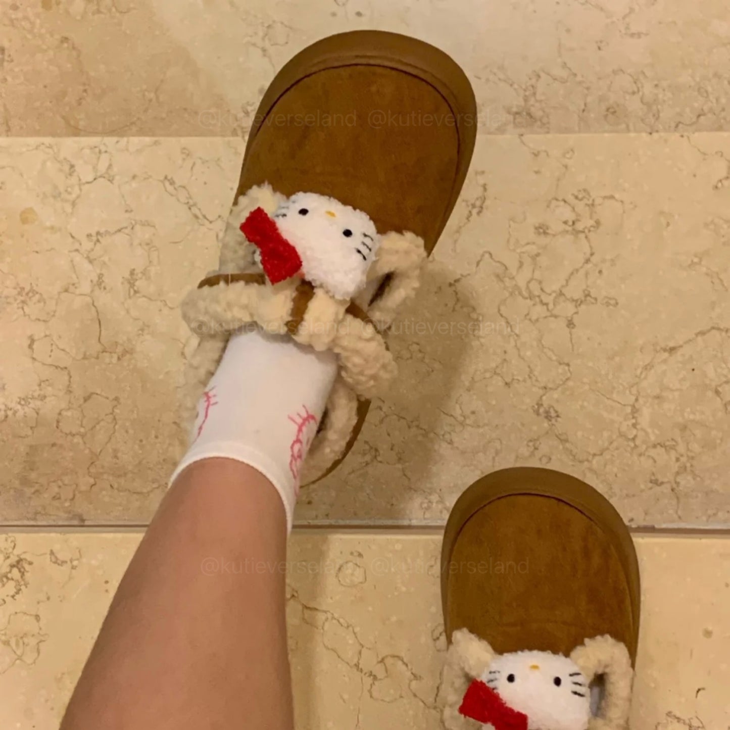 [Seasonal Favorites] Cute Cartoon Cat KTY Fluffy Cozy Comfort Platform Mule Slippers Thick-Soled Outdoor Cotton Loafers