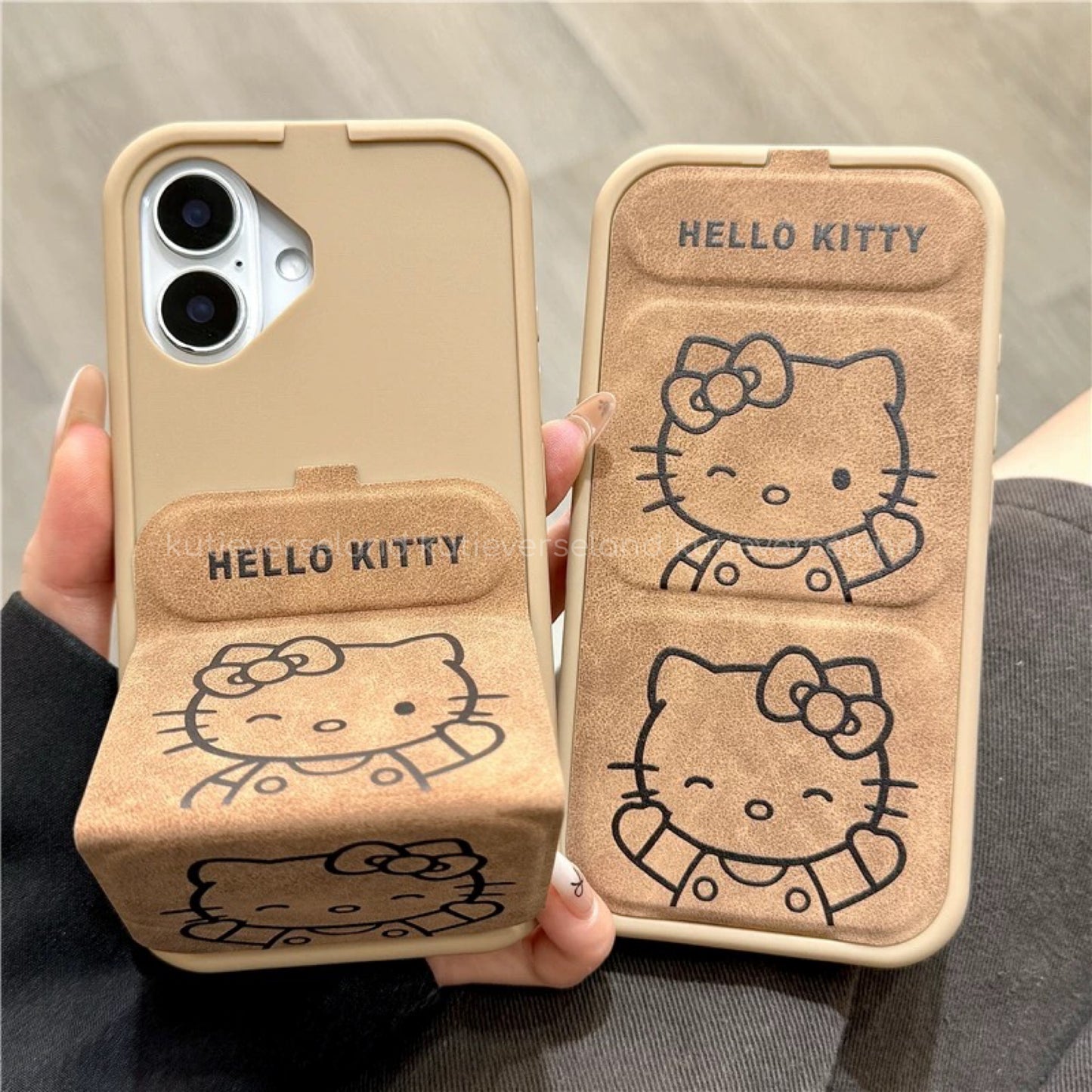 Étui à rabat KTY pour iPhone avec motif chat joyeux et clin d'œil marron et dessin animé mignon