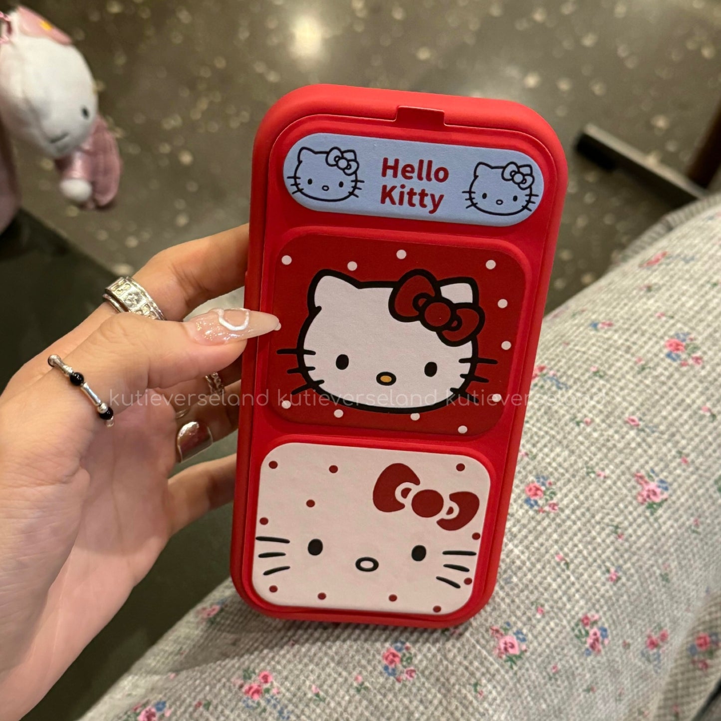 Étui à rabat KTY pour iPhone avec motif de chat à pois rouges et blancs mignon