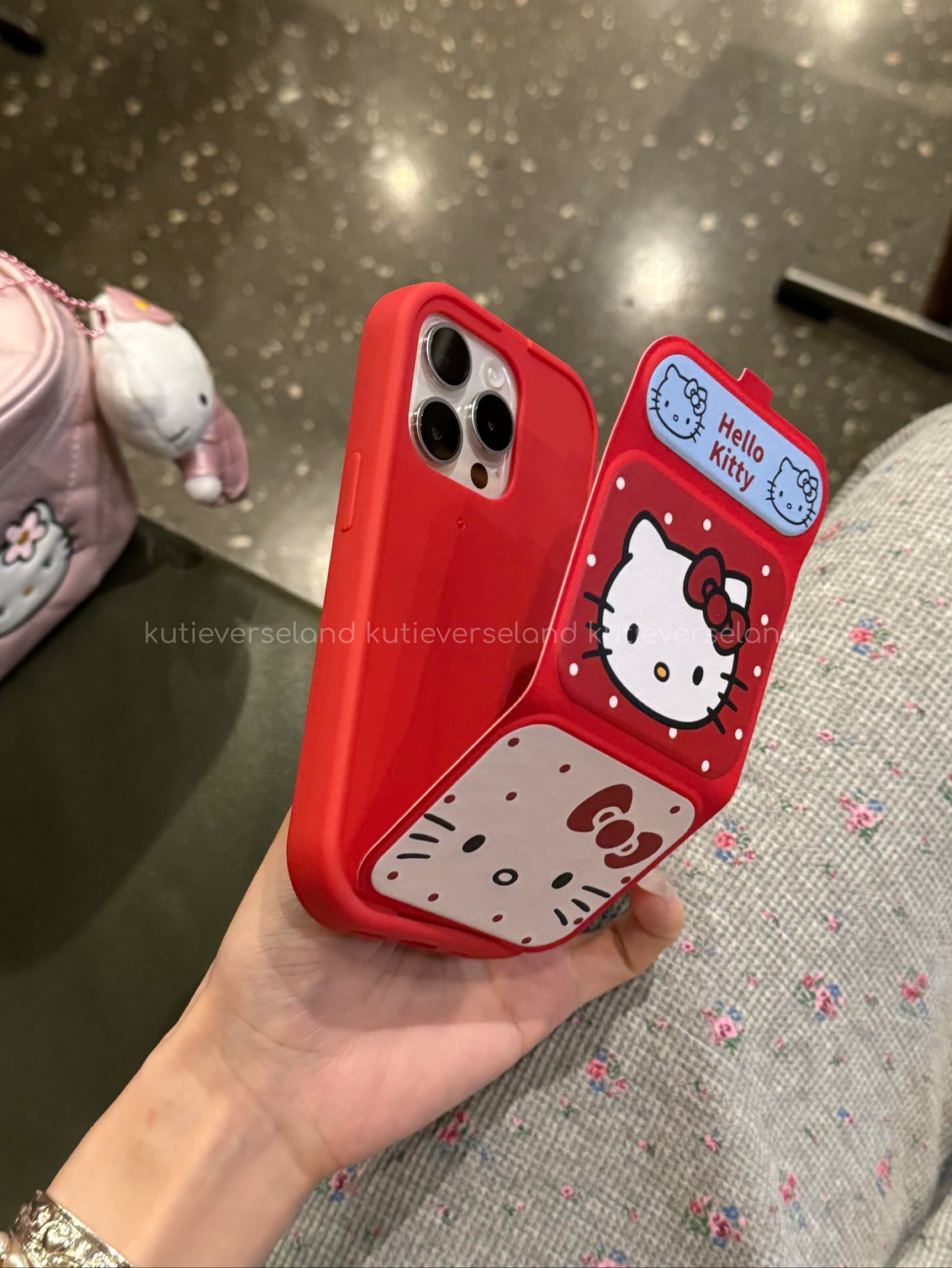 Étui à rabat KTY pour iPhone avec motif de chat à pois rouges et blancs mignon