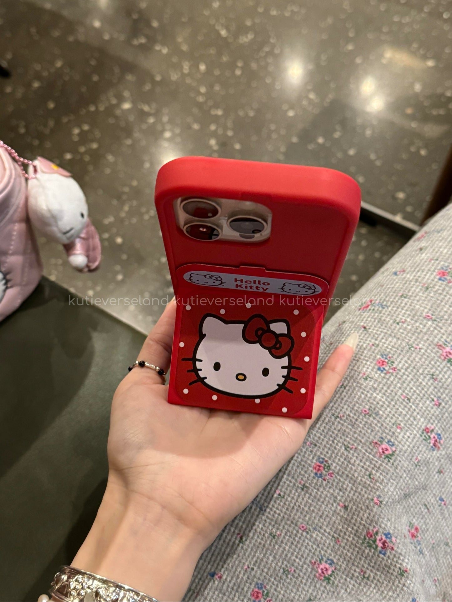 Étui à rabat KTY pour iPhone avec motif de chat à pois rouges et blancs mignon