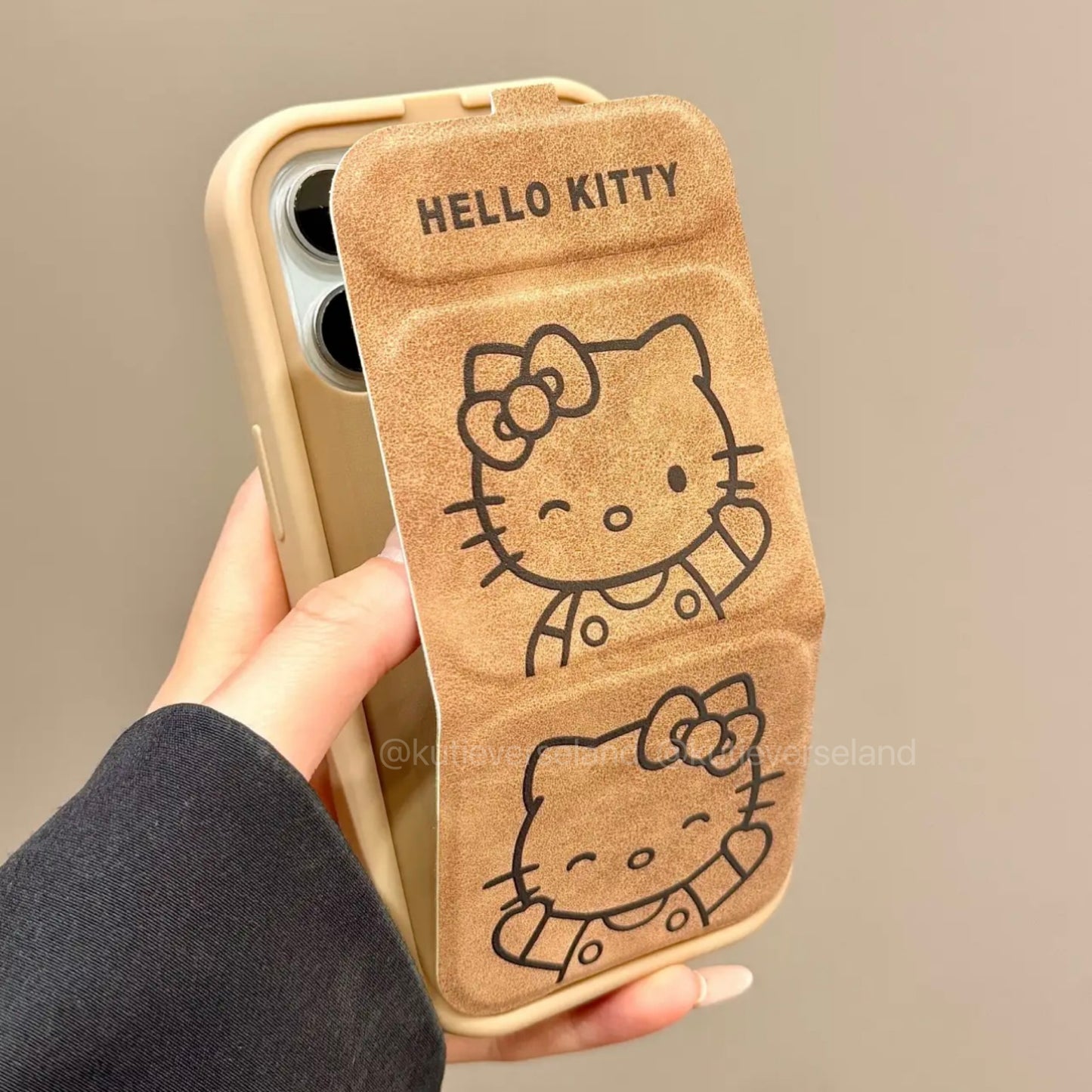 Étui à rabat KTY pour iPhone avec motif chat joyeux et clin d'œil marron et dessin animé mignon