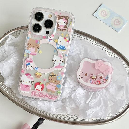 Cute Cartoon Cat KTY Costumes MagSafe iPhone Case with Moving Icons MagSafe Stand Holder