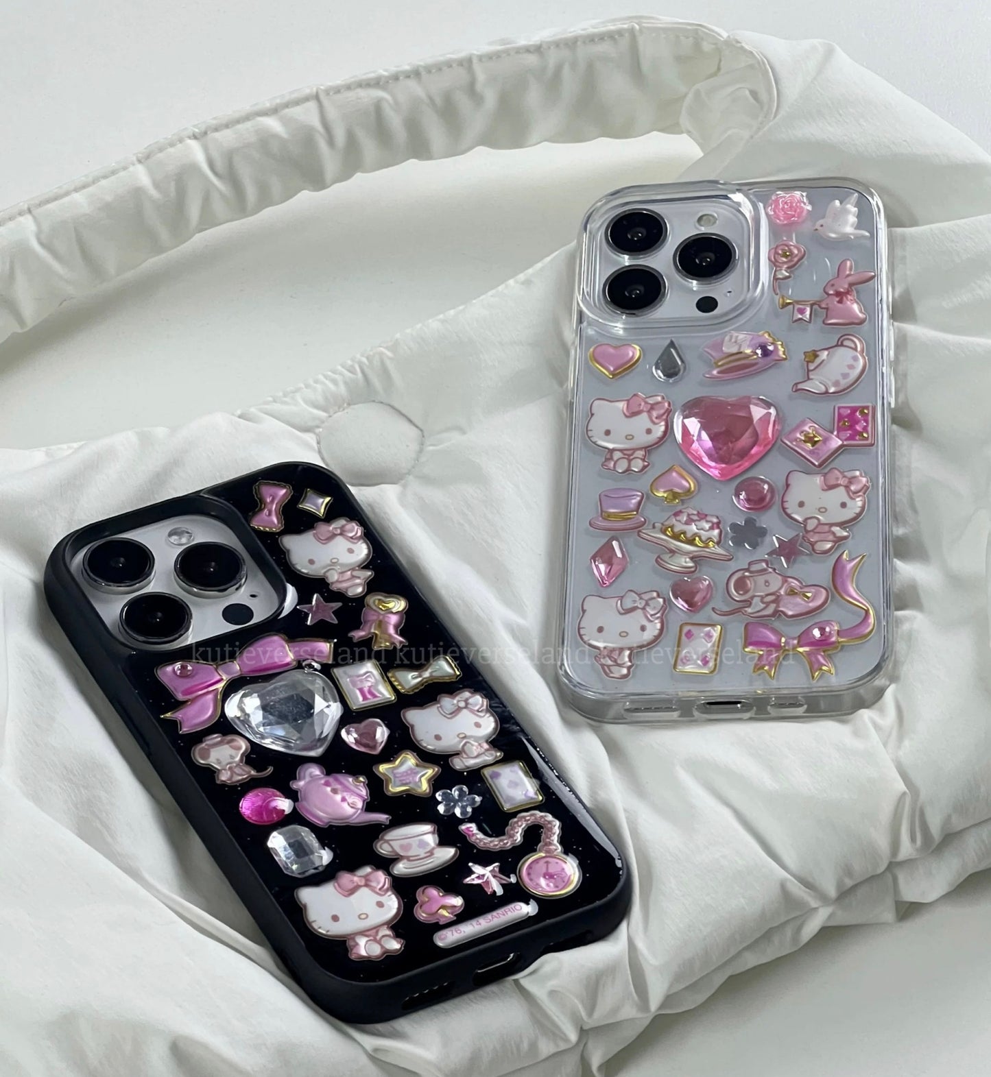 Cute Cartoon Coquette Stickers Cat KTY Handmade iPhone Case