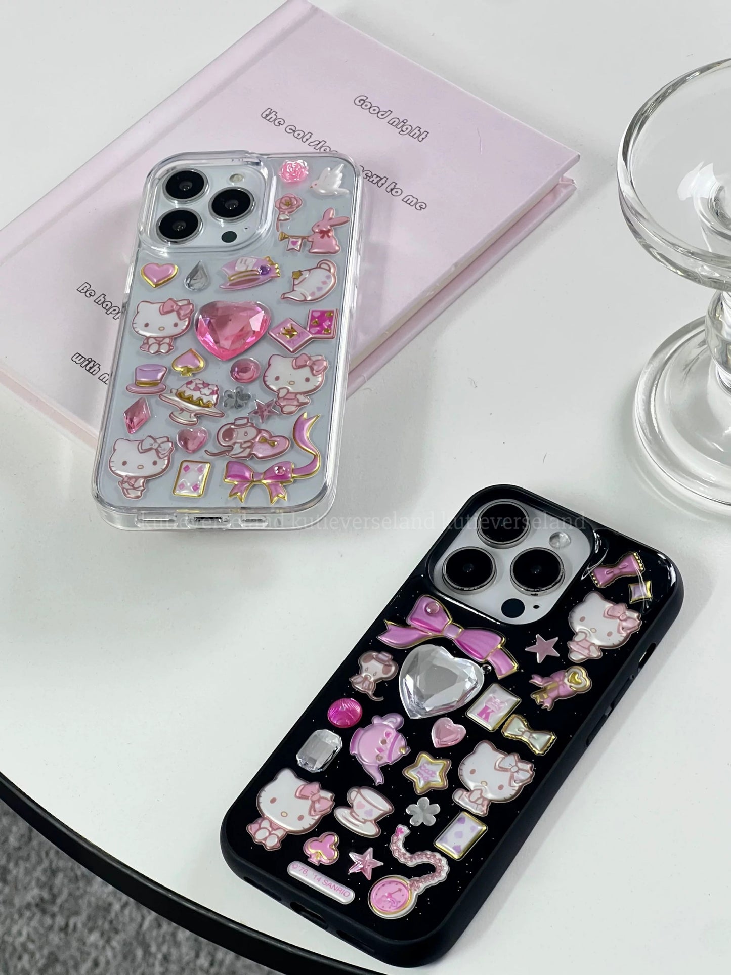 Cute Cartoon Coquette Stickers Cat KTY Handmade iPhone Case