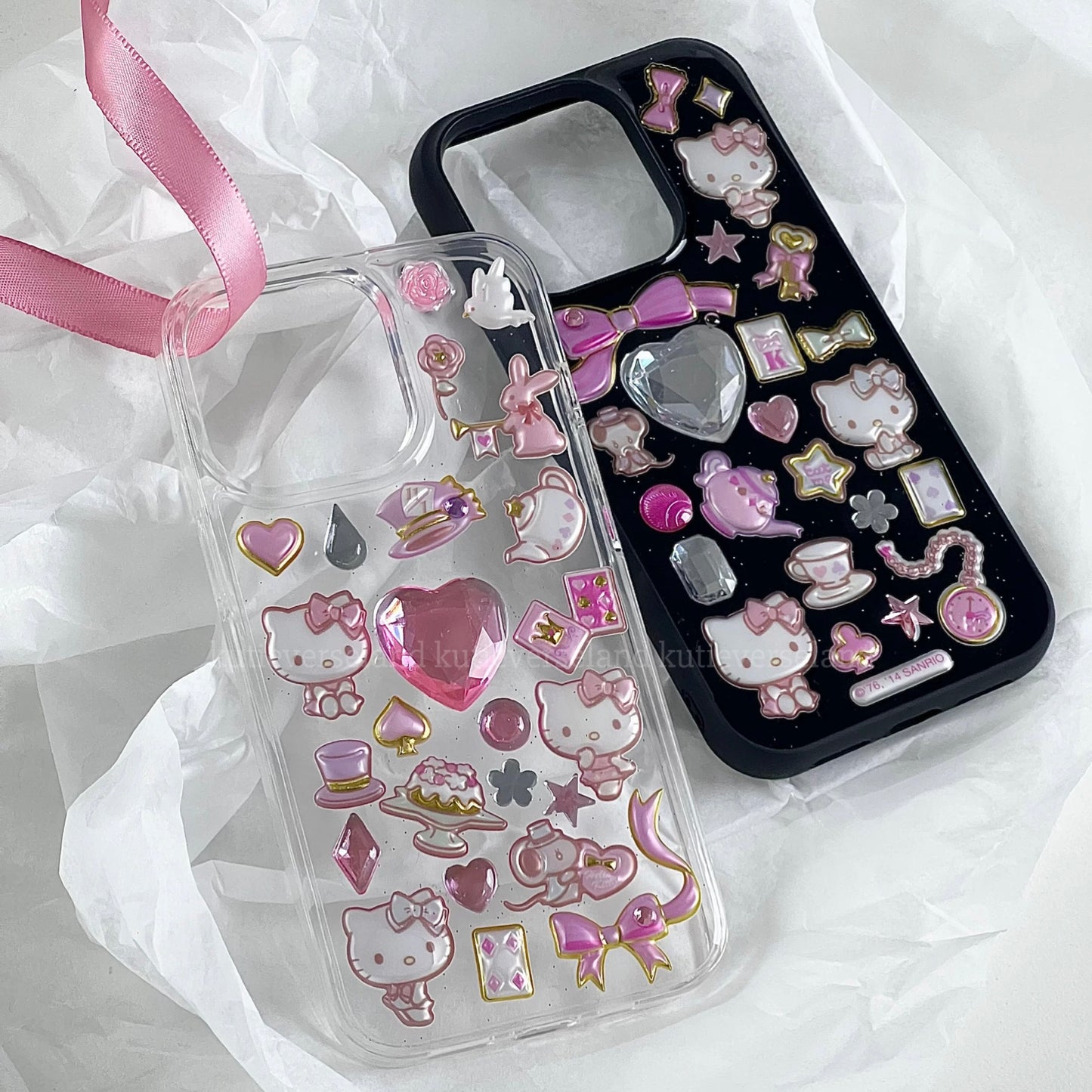 Cute Cartoon Coquette Stickers Cat KTY Handmade iPhone Case