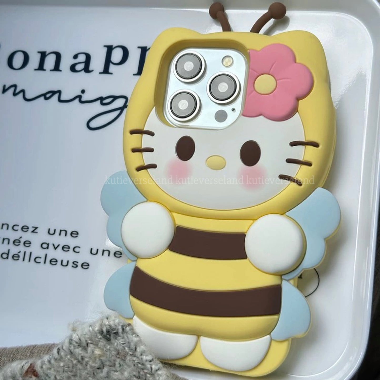 Cute Cartoon Cat KTY Floral Bee Silicone Soft iPhone Case