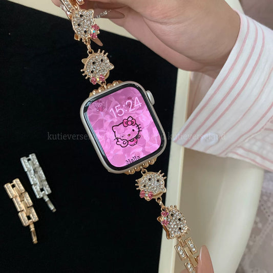 Cute Cartoon Spinning Mini Glitter Diamonds Cat KTY Apple Watch Strap Collection