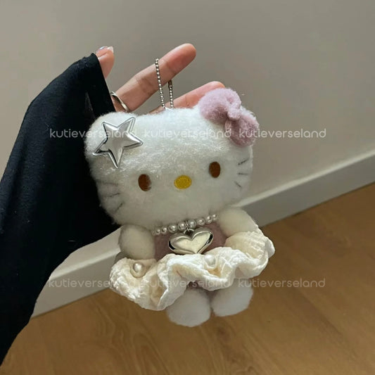 Cute Cartoon Coquette Stars Heart Cat KTY Fluffy Handmade Keychain