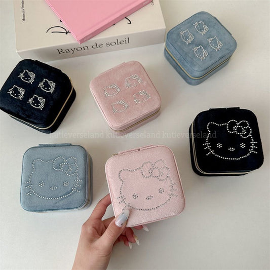 Cute Cartoon Cat KTY Velvet Handmade Jewellery Box