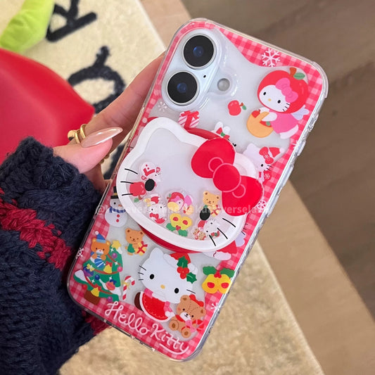 [Seasonal Favorites] Cute Cartoon Cat KTY Christmas Tree Snowman MagSafe iPhone Case with Moving Icons MagSafe Stand Holder