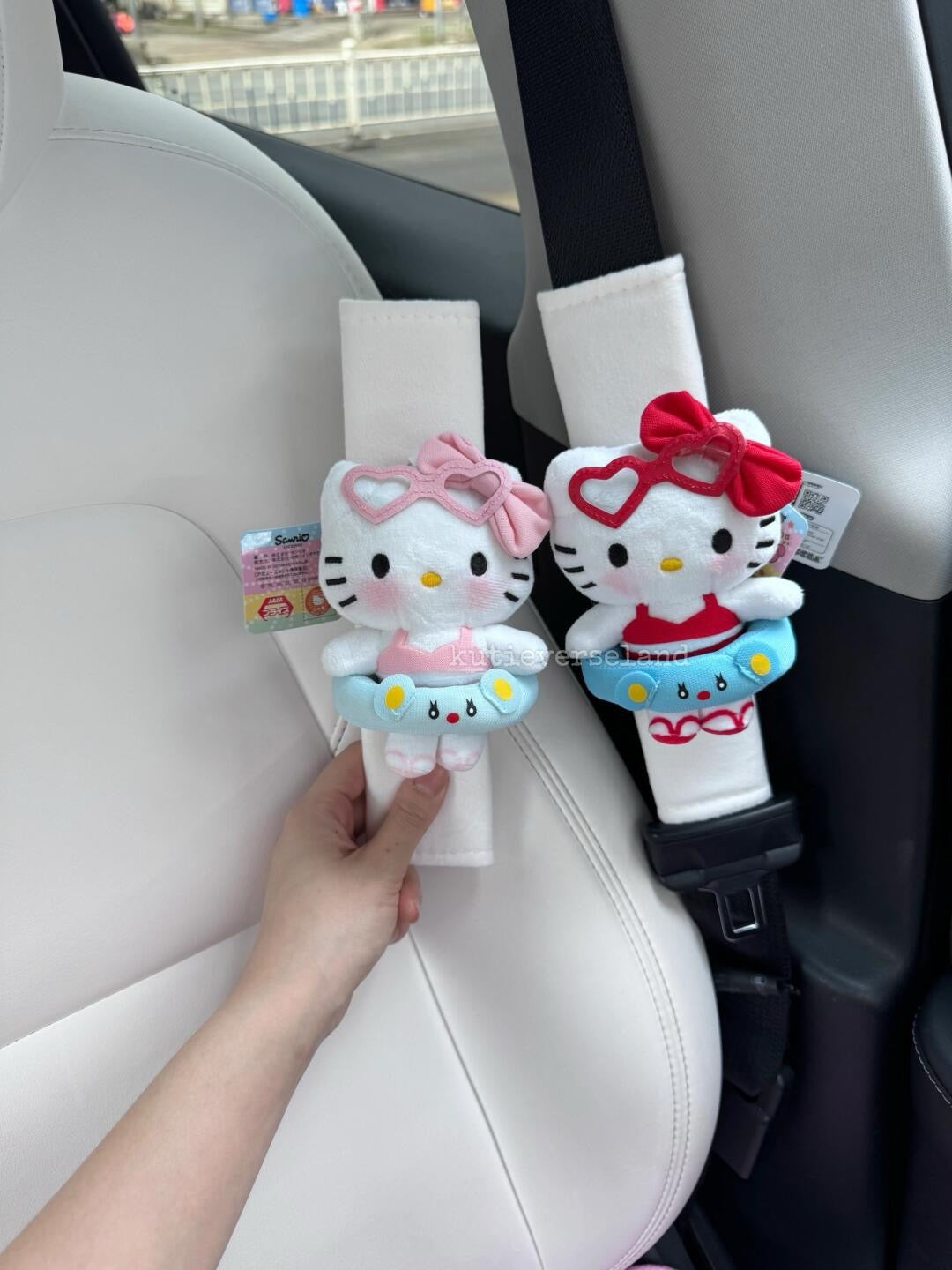 Coquette Cute Cartoon Cat KTY Fluffy Handmade Seat Belt Shoulder Pads