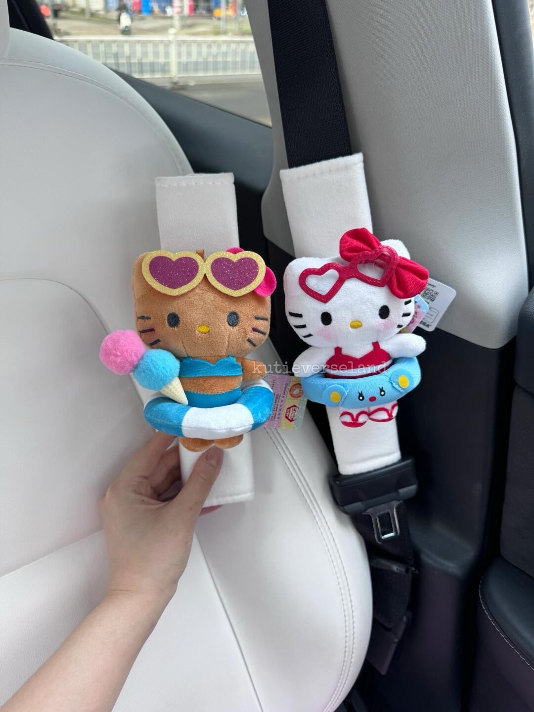 Coquette Cute Cartoon Cat KTY Fluffy Handmade Seat Belt Shoulder Pads