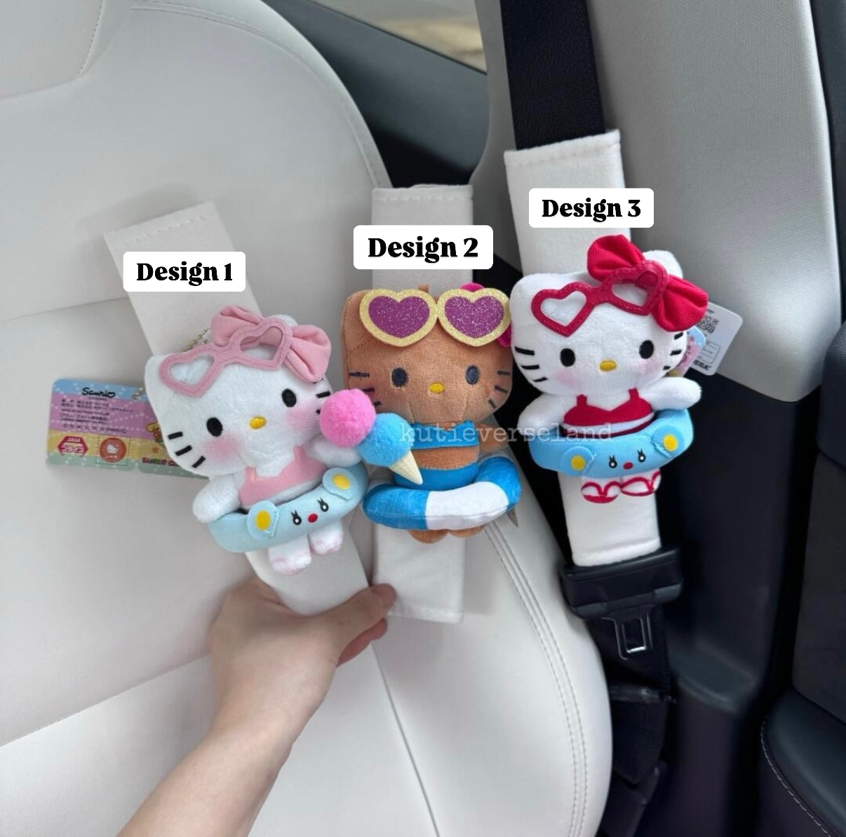 Coquette Cute Cartoon Cat KTY Fluffy Handmade Seat Belt Shoulder Pads