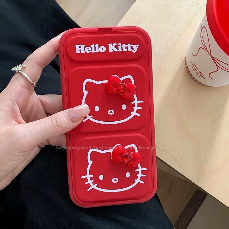 Étui à rabat KTY pour iPhone avec mini nœud en diamant et rubans en forme de chat