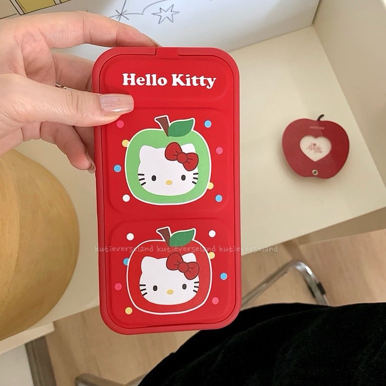 Étui à rabat KTY pour iPhone avec motif de chat et de pomme à pois mignons