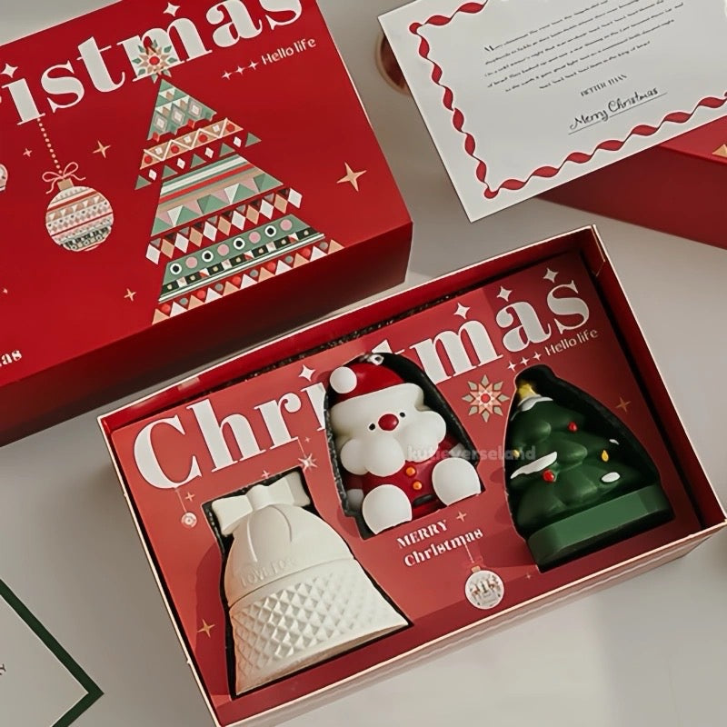 [Favoritos de temporada] Juego de regalo de velas perfumadas hechas a mano con cascabeles de Papá Noel y árbol de Navidad de ensueño