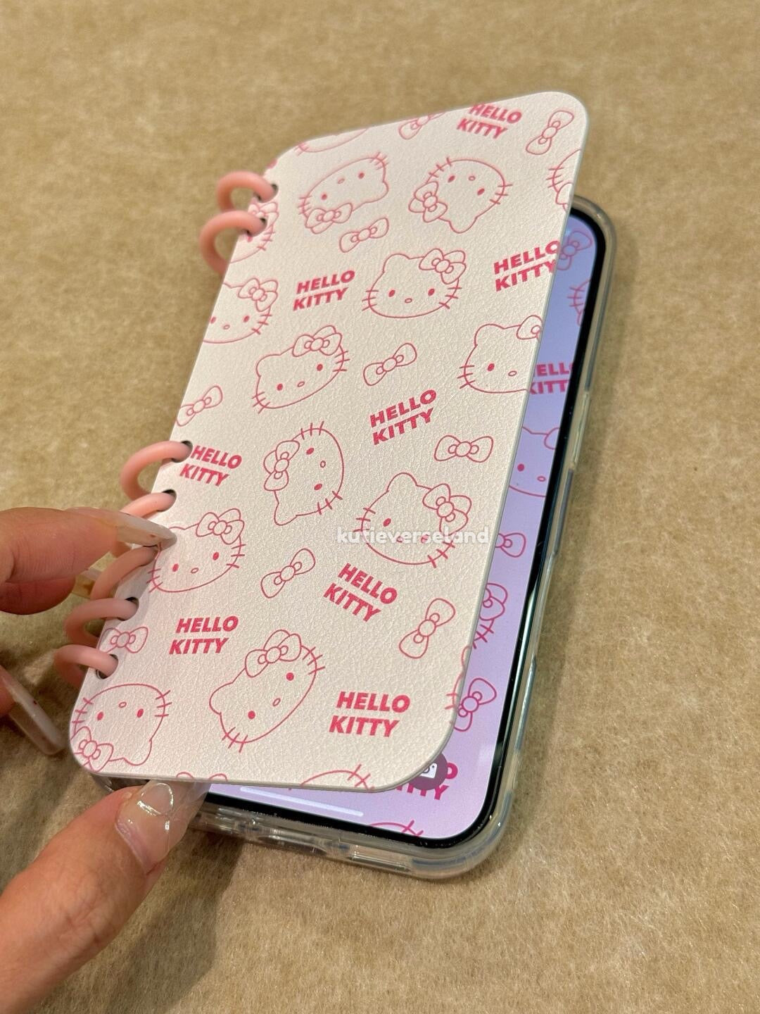 Étui à rabat pour iPhone avec motif de chat et nœud en forme de dessin animé mignon KTY