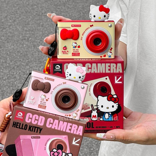 Coquette Cute Cartoon Yellow Red / Pink Brown Color Block Cat KTY Bow Ribbon Kids Old School Home Vintage Look Retro CCD Camera with Mini Games and LED Beauty Light